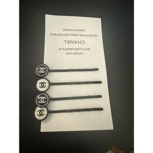 New CHANEL Black and White Logo Bobby Pins - Set of 4